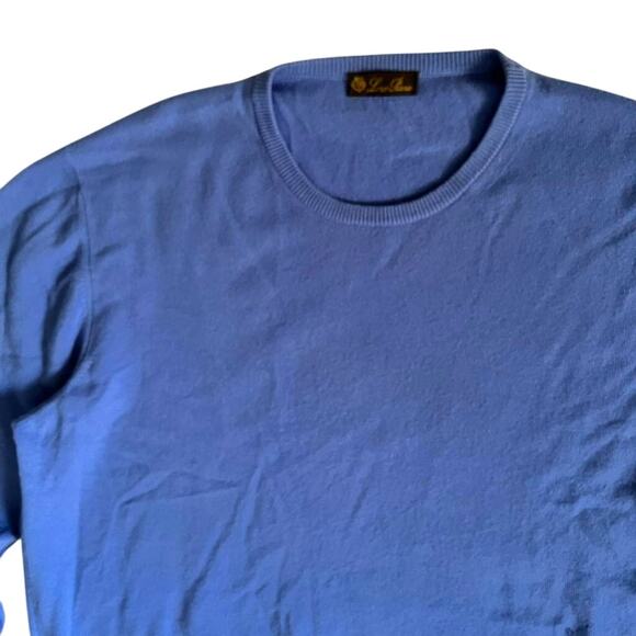 Loro Piana Baby Cashmere Sweater Men's XXL Classic Crewneck Pullover Jumper Blue - Picture 2 of 9